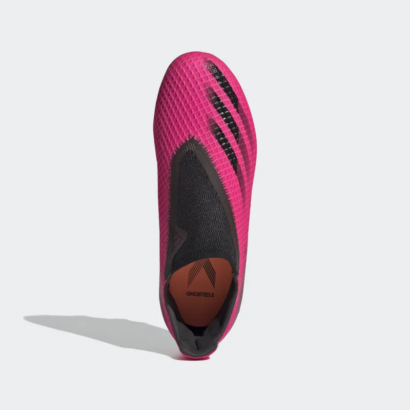 adidas X GHOSTED.3 LACELESS Firm Ground Soccer Cleats | Shock Pink | Kid's Unisex