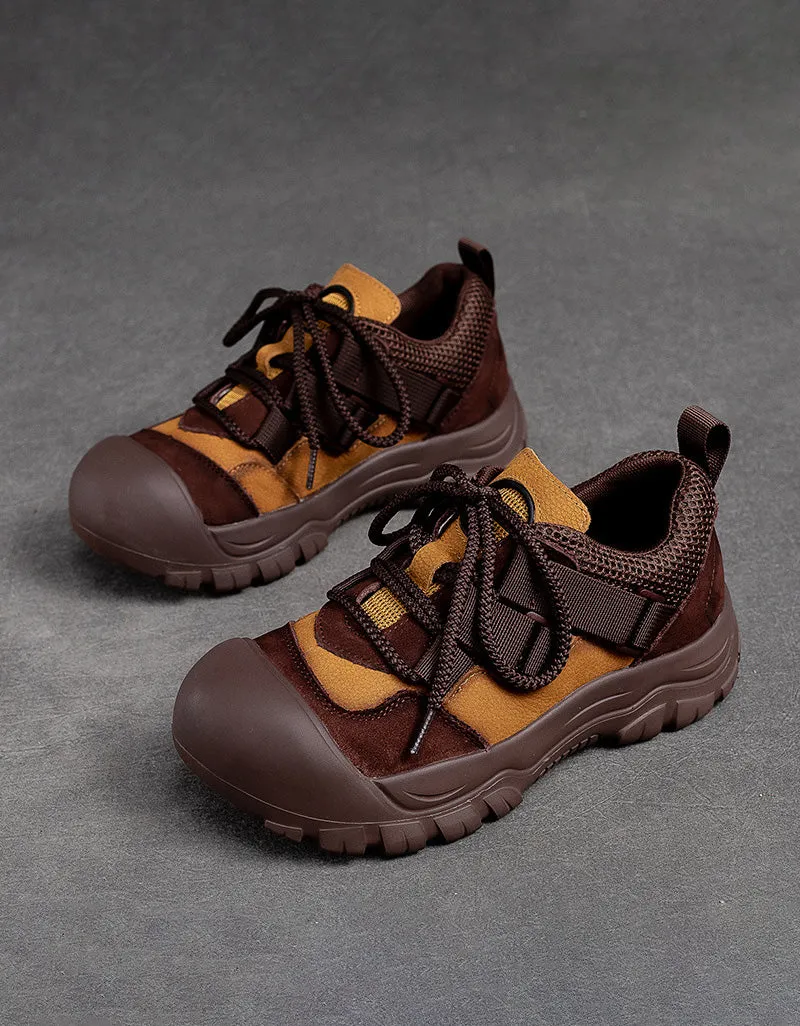 Anti-slip Lace-up Casual Walking Shoes Wide Toe