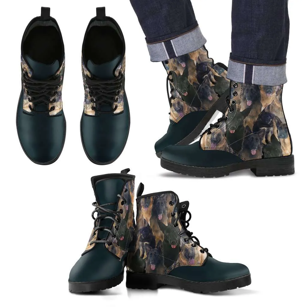 German Shepherds Collage Faux Leather 7 Eye Lace-up Boots