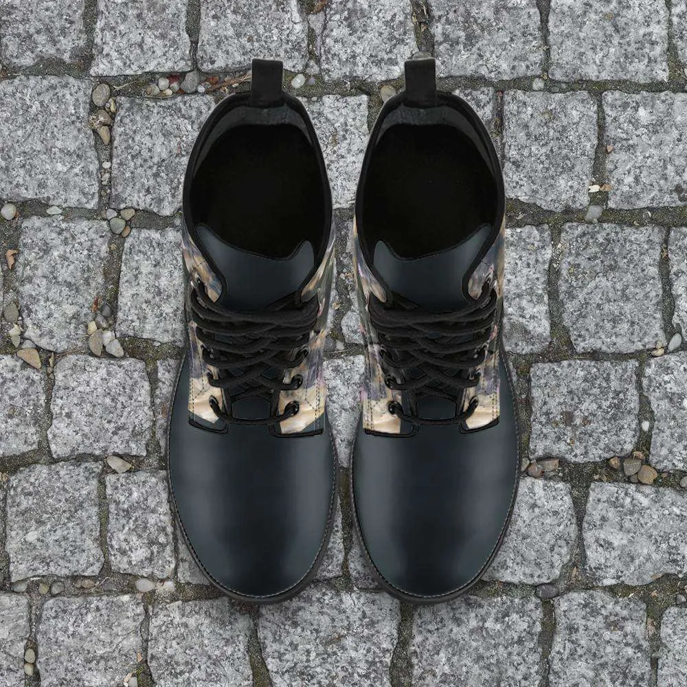 German Shepherds Collage Faux Leather 7 Eye Lace-up Boots