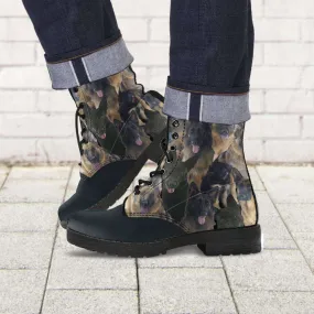 German Shepherds Collage Faux Leather 7 Eye Lace-up Boots