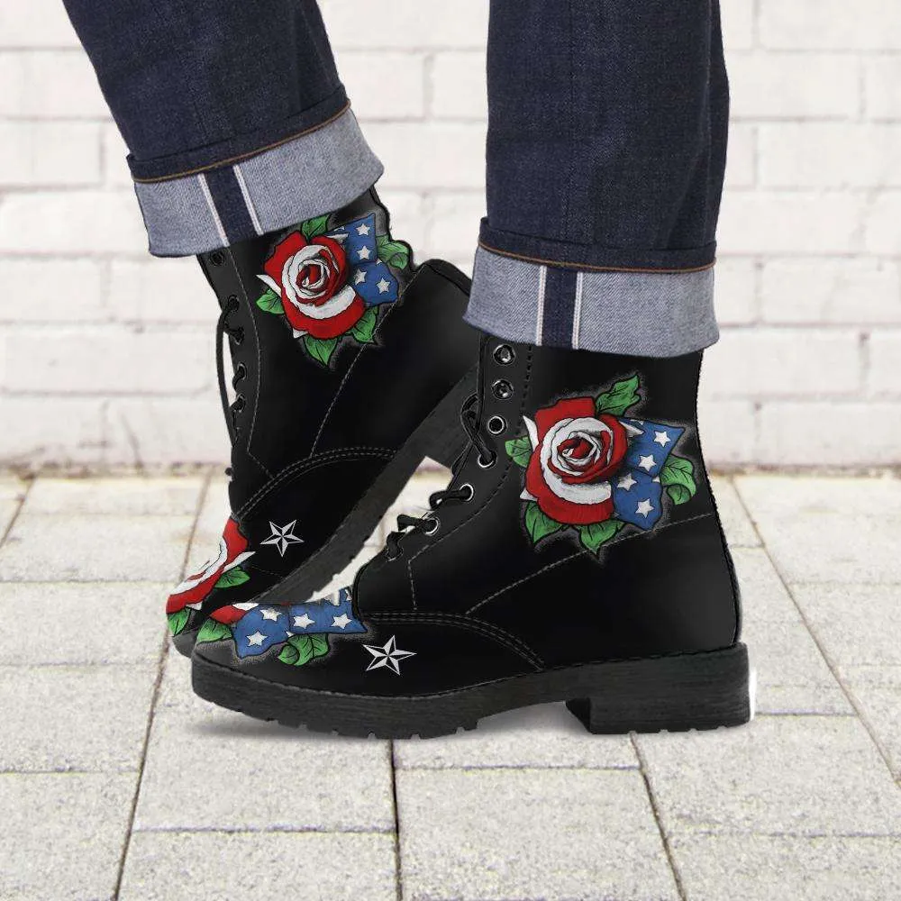 US Flag Rose Vegan Leather Boots