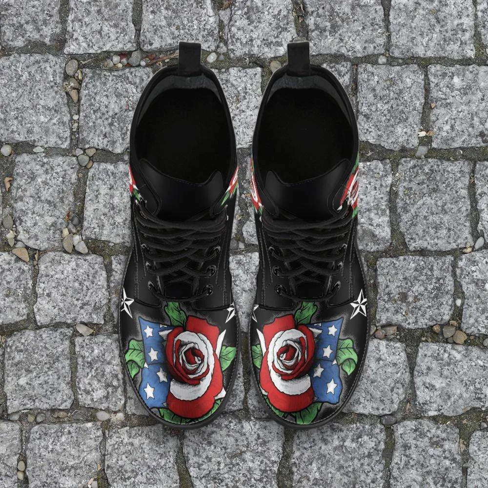 US Flag Rose Vegan Leather Boots