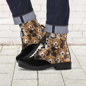 Vegan Leather Boots - All Over Beagle Print