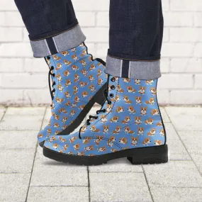 Vegan Leather Boots - Corgies Print