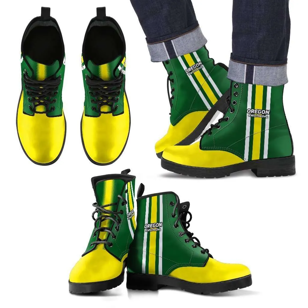 #WinTheDay Oregon Fan Faux Leather 7 Eye Lace-up Boots