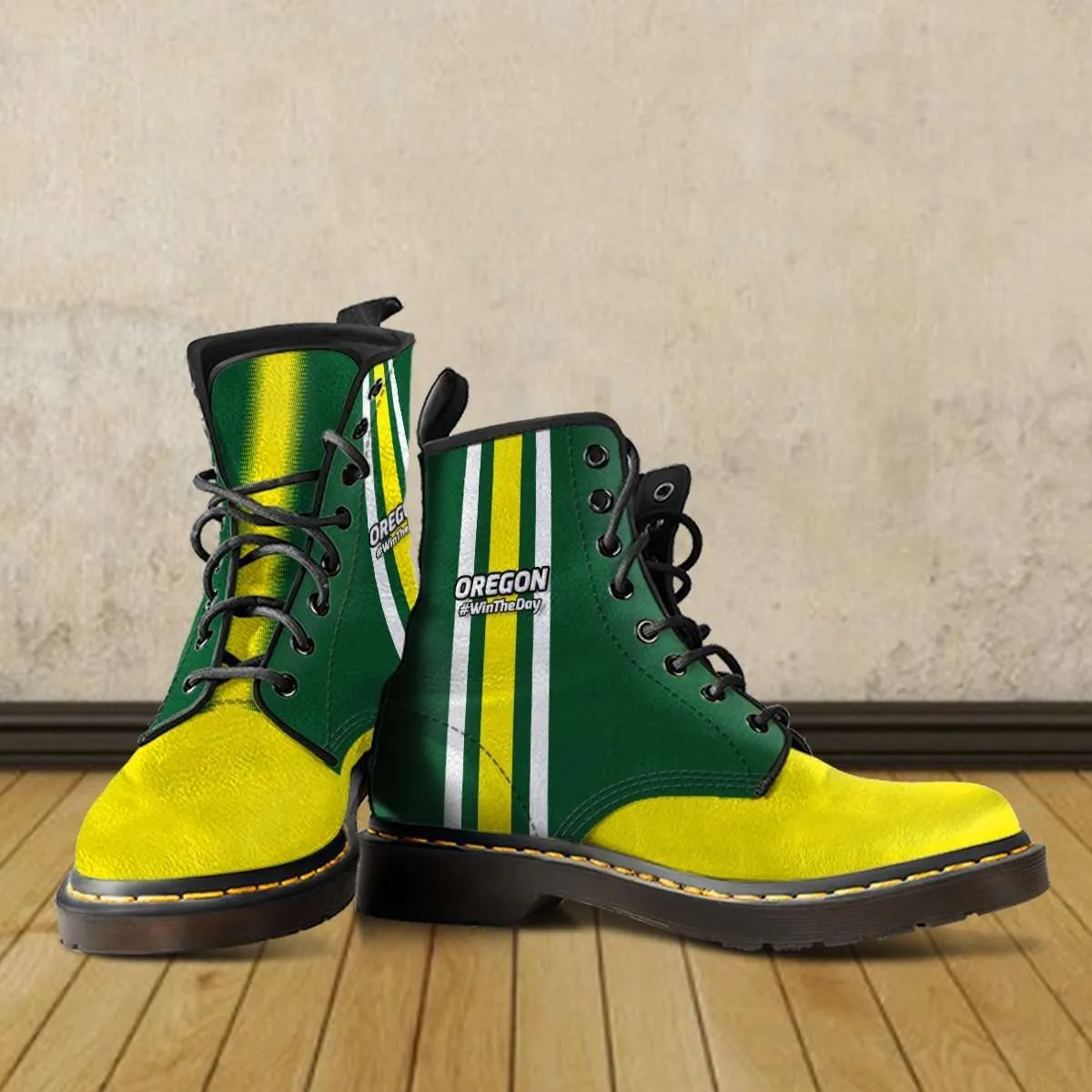 #WinTheDay Oregon Fan Faux Leather 7 Eye Lace-up Boots
