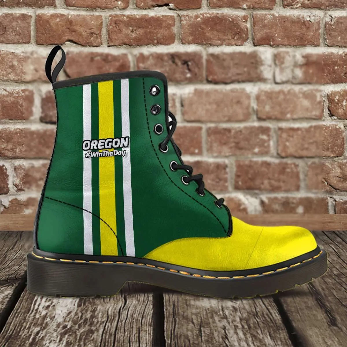#WinTheDay Oregon Fan Faux Leather 7 Eye Lace-up Boots